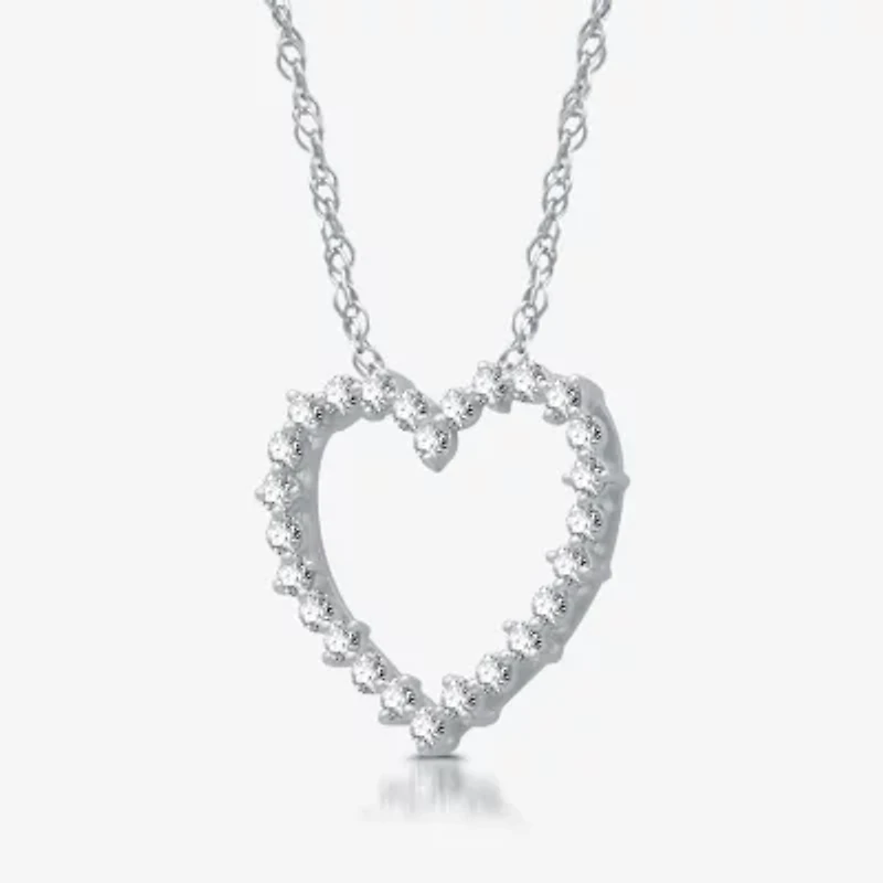 Womens 1/ CT. T.W. Lab Grown White Diamond Sterling Silver Heart 18 Inch Pendant Necklace
