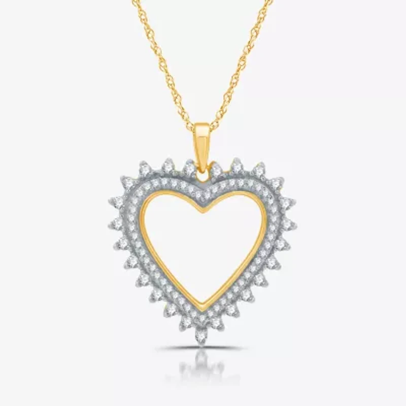 Womens 1/ CT. T.W. Lab Grown White Diamond 14K Gold Over Silver Sterling Silver Heart 18 Inch Pendant Necklace