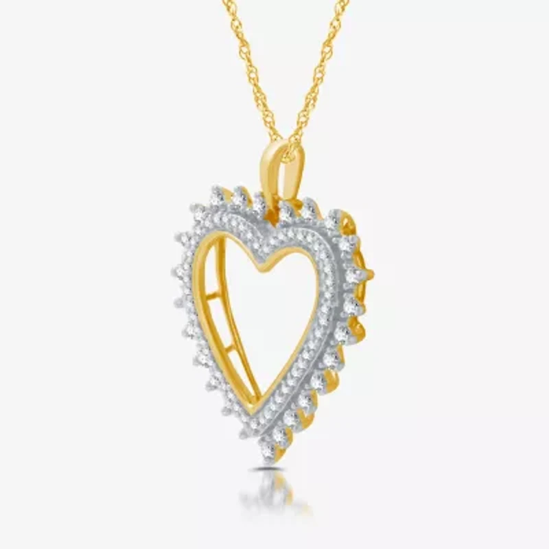 Womens 1/ CT. T.W. Lab Grown White Diamond 14K Gold Over Silver Sterling Silver Heart 18 Inch Pendant Necklace