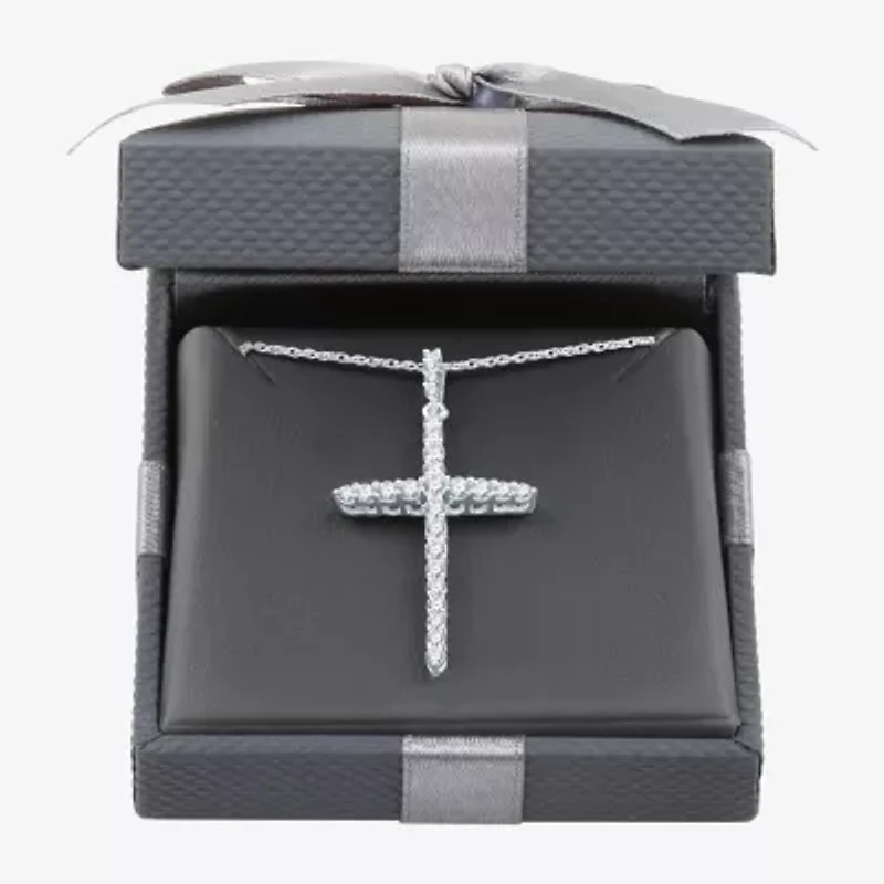 Womens / CT. T.W. Lab Grown White Diamond Sterling Silver Cross 18 Inch Pendant Necklace