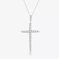 Womens / CT. T.W. Lab Grown White Diamond Sterling Silver Cross 18 Inch Pendant Necklace