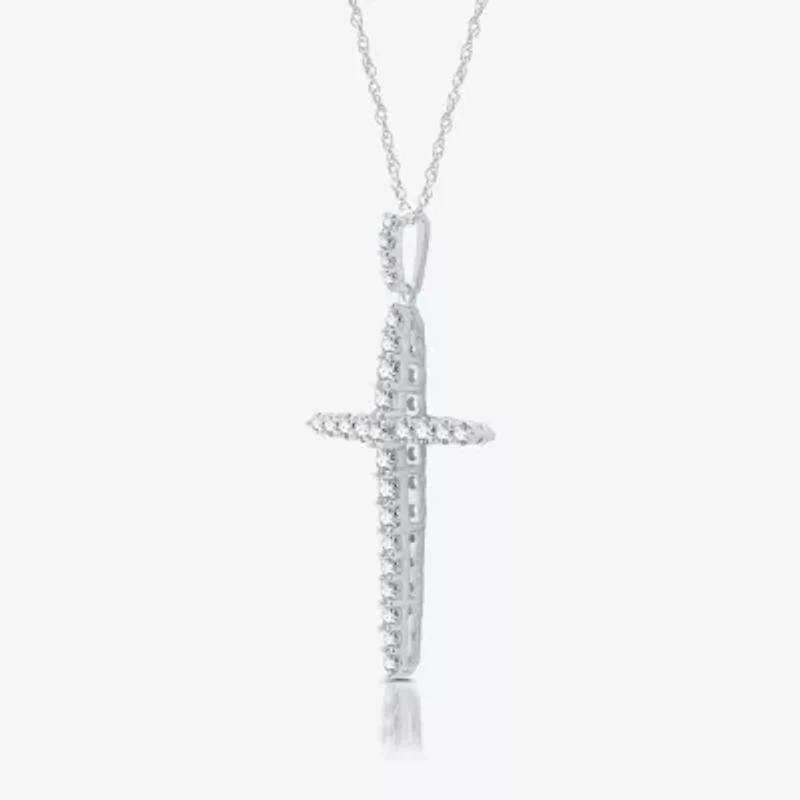 Womens / CT. T.W. Lab Grown White Diamond Sterling Silver Cross 18 Inch Pendant Necklace