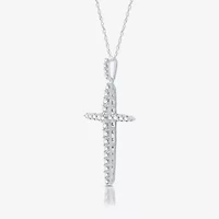 Womens / CT. T.W. Lab Grown White Diamond Sterling Silver Cross 18 Inch Pendant Necklace
