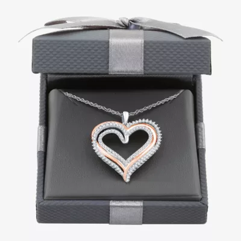 Womens 3/4 CT. T.W. Lab Grown White Diamond 14K Rose Gold Over Silver Sterling Silver Heart 18 Inch Pendant Necklace
