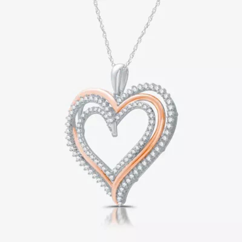 Womens 3/4 CT. T.W. Lab Grown White Diamond 14K Rose Gold Over Silver Sterling Silver Heart 18 Inch Pendant Necklace