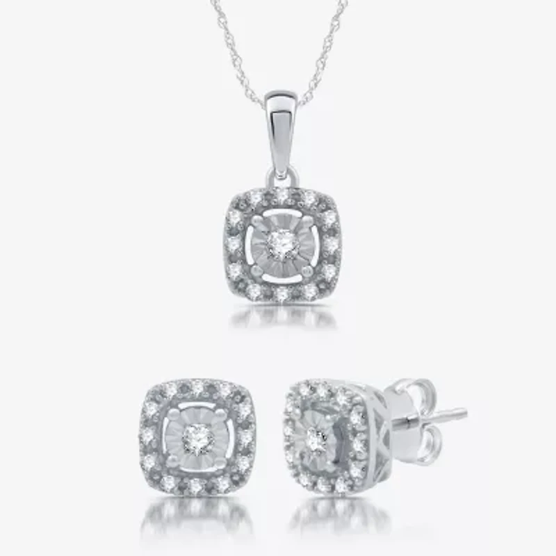 Womens 1/2 CT. T.W. Lab Grown White Diamond Sterling Silver Cushion 2-pc. Jewelry Set