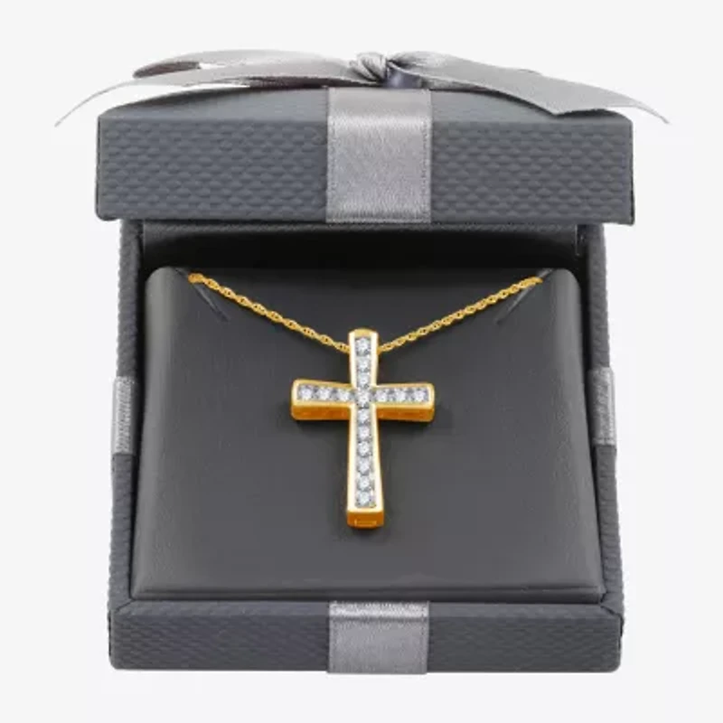Womens 1/ CT. T.W. Lab Grown White Diamond 14K Gold Over Silver Sterling Silver Cross 18 Inch Pendant Necklace