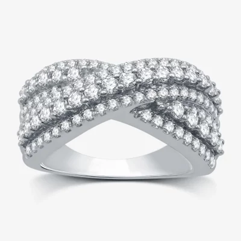 Womens 5.5MM 1 1/2 CT. T.W. Lab Grown White Diamond Sterling Silver Band