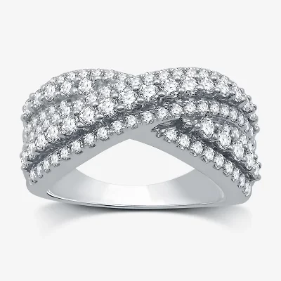 Womens 5.5MM 1 1/2 CT. T.W. Lab Grown White Diamond Sterling Silver Band