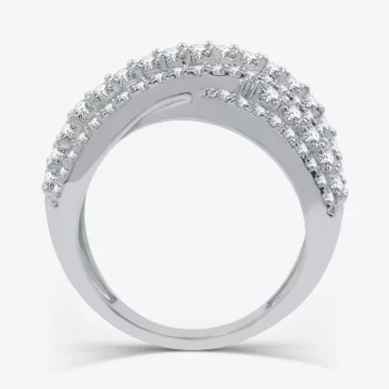 Womens 5.5MM 1 1/2 CT. T.W. Lab Grown White Diamond Sterling Silver Band
