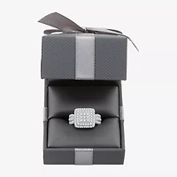 Womens 1 1/2 CT. T.W. Lab Grown White Diamond Sterling Silver Cushion Halo Side Stone Cocktail Ring