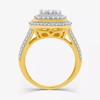 Womens 1 1/2 CT. T.W. Lab Grown White Diamond 14K Gold Over Silver Cushion Halo Side Stone Cocktail Ring
