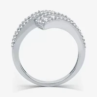 Womens 1 CT. T.W. Lab Grown White Diamond Sterling Silver Bypass  Cocktail Ring