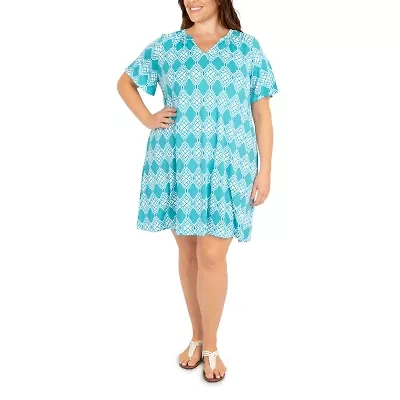 Larky Lark Womens Short Sleeve Diamond T-Shirt Dress Plus
