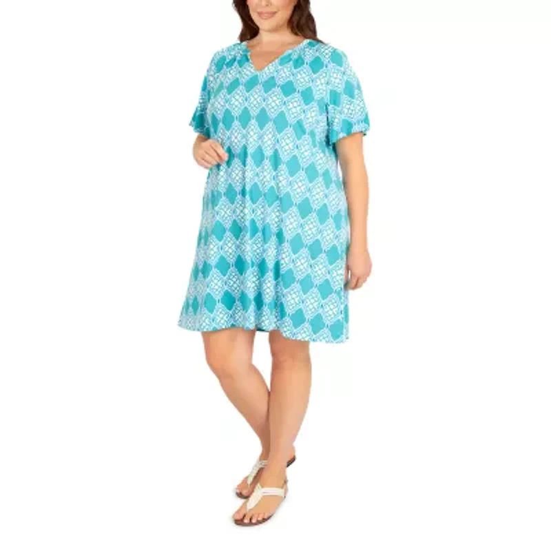 Larky Lark Womens Short Sleeve Diamond T-Shirt Dress Plus