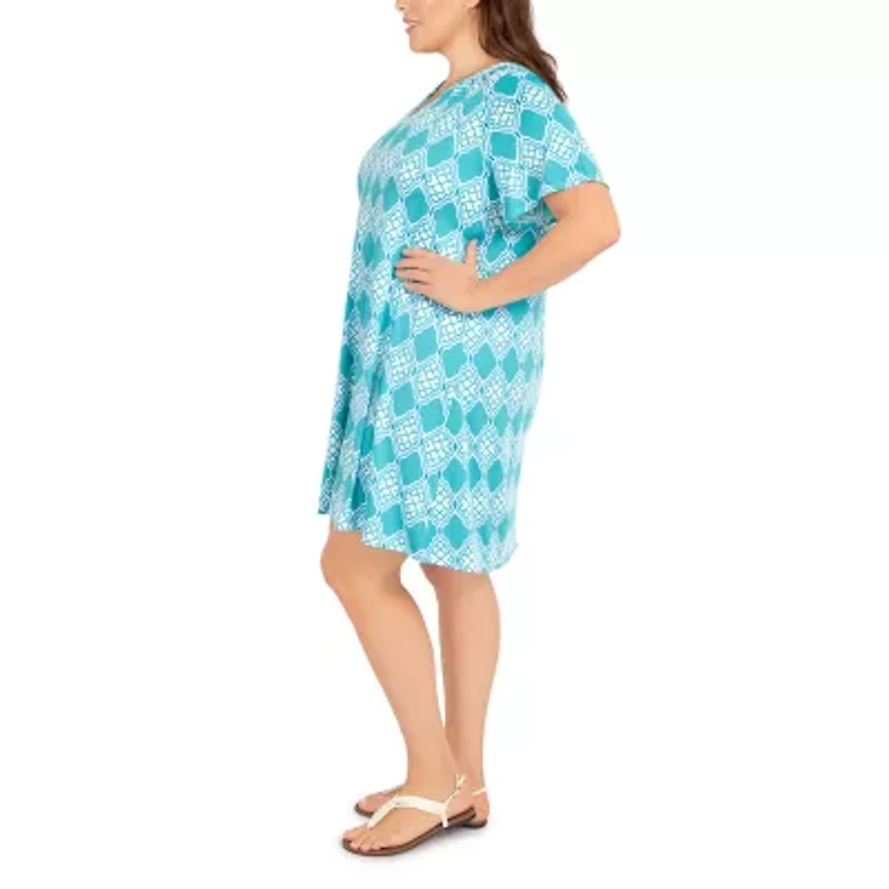 Larky Lark Womens Short Sleeve Diamond T-Shirt Dress Plus