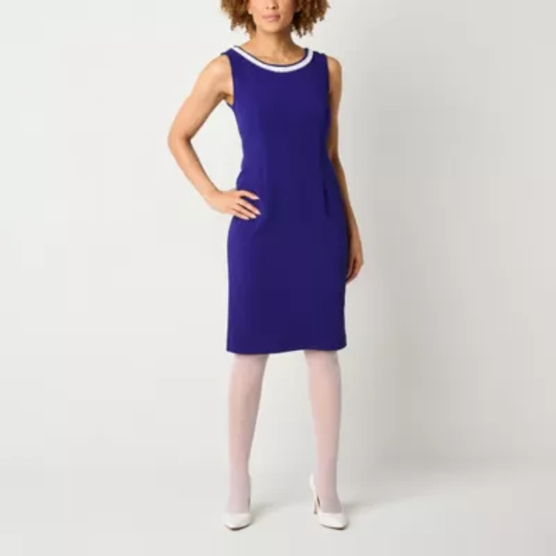 Maya Brooke Womens Pearl Trim Grid Jacket Dress