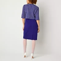 Maya Brooke Womens Pearl Trim Grid Jacket Dress