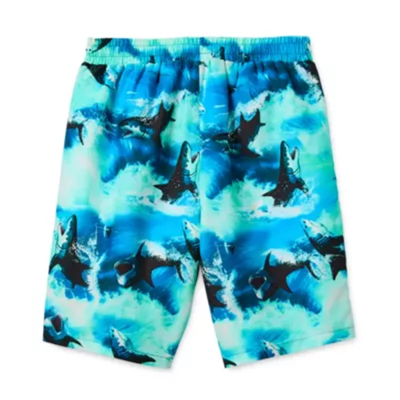 Thereabouts At The Knee Boxer Brief Lined Little & Big Kid Boys Drawstring Waist Animal Board Shorts