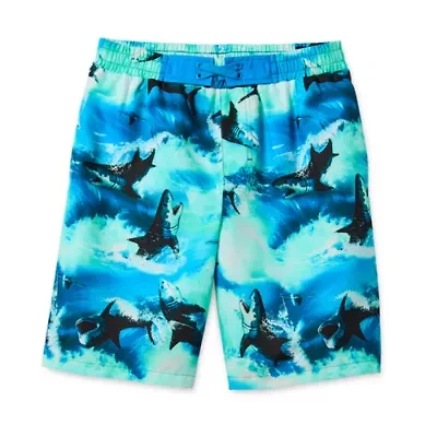 Thereabouts At The Knee Boxer Brief Lined Little & Big Kid Boys Drawstring Waist Animal Board Shorts