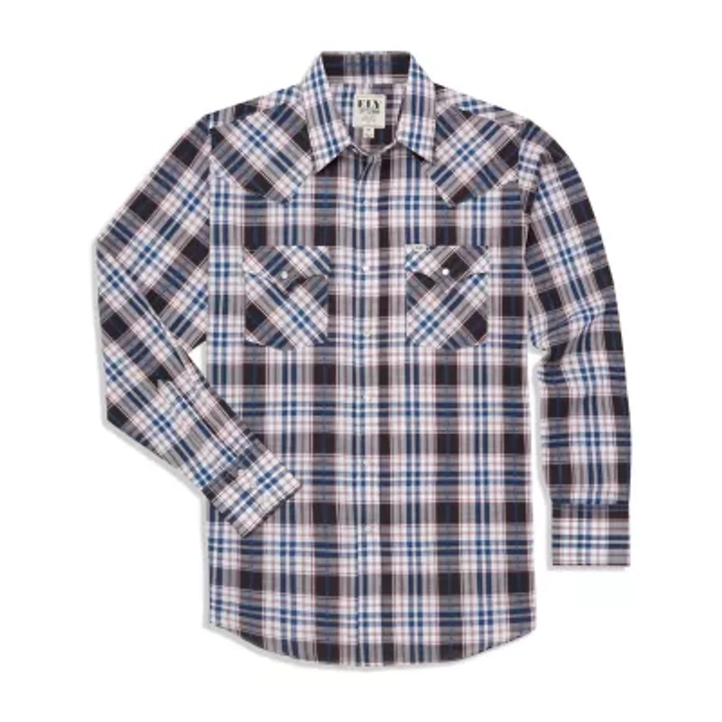 Ely Cattleman Textured Aztec Plaid Mens Long Sleeve Western Shirt