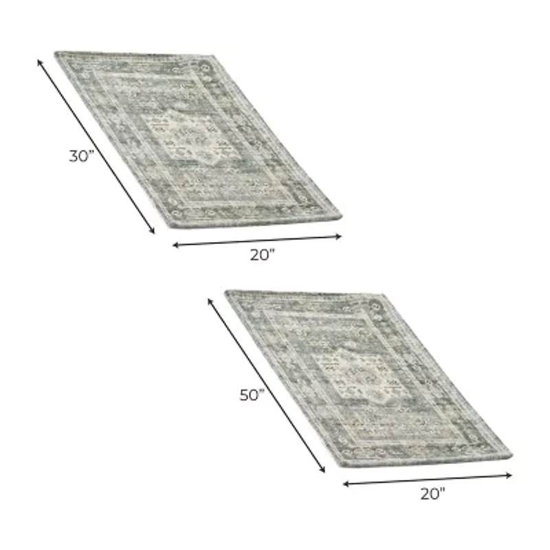 Linery Nava 2-pc. Traditional Geometric Washable Skid Resistant Indoor Rectangular Rug Set
