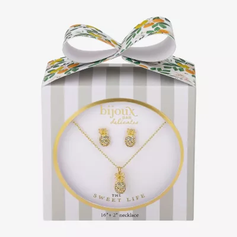 Bijoux Bar Delicates Gold Tone Pineapple Womens Crystal 2-pc. Jewelry Set