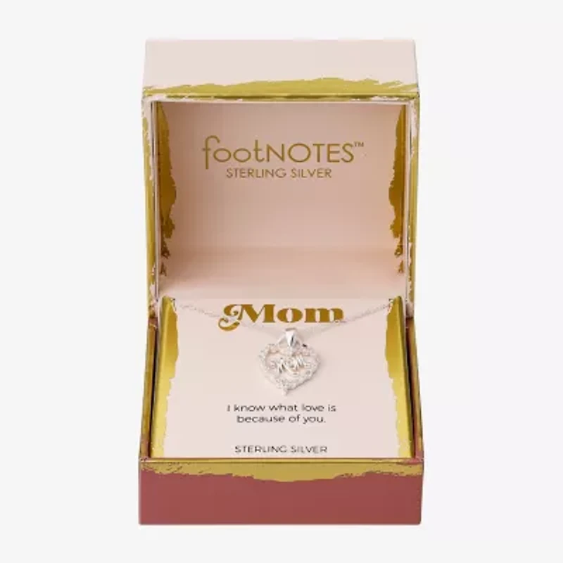 Footnotes Mom Womens Cubic Zirconia Sterling Silver Heart 16 Inch Pendant Necklace
