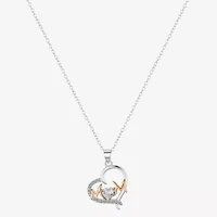 Footnotes Mom Womens Cubic Zirconia Sterling Silver Heart 16 Inch Pendant Necklace