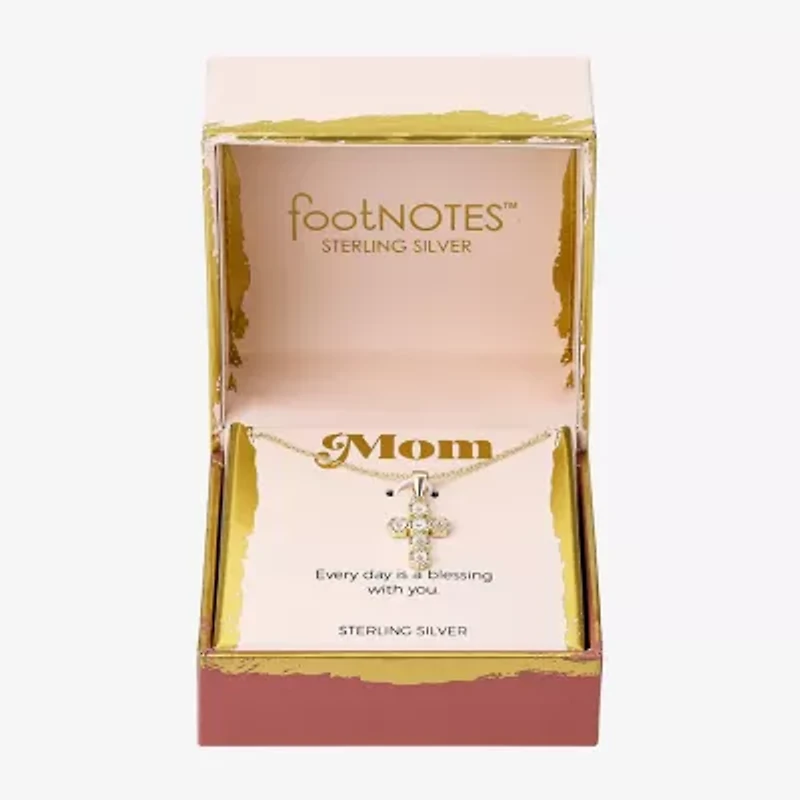 Footnotes Womens White Mother Of Pearl Sterling Silver Cross 16 Inch Pendant Necklace