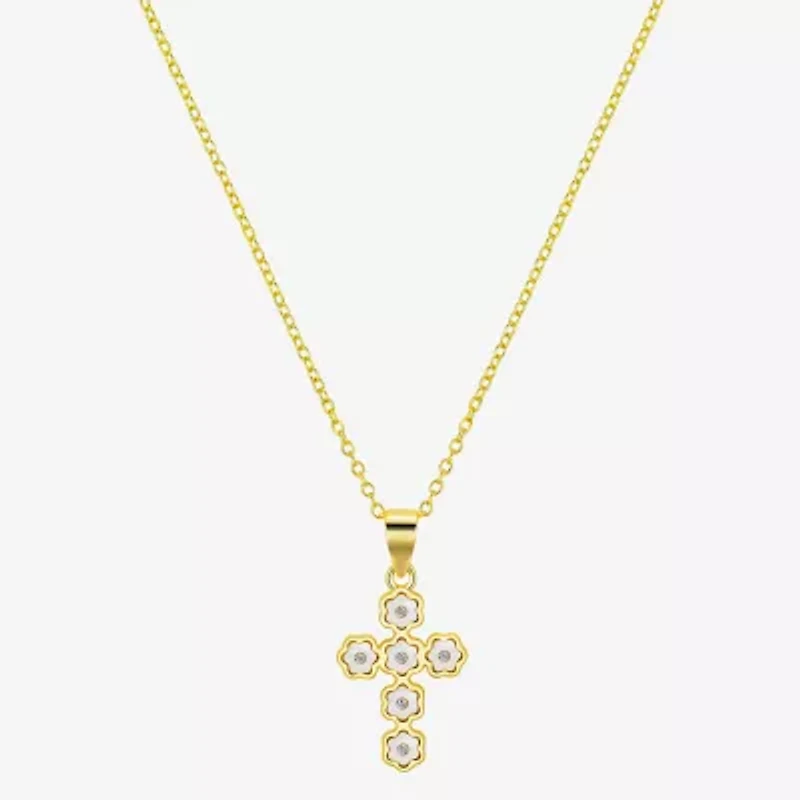 Footnotes Womens White Mother Of Pearl Sterling Silver Cross 16 Inch Pendant Necklace