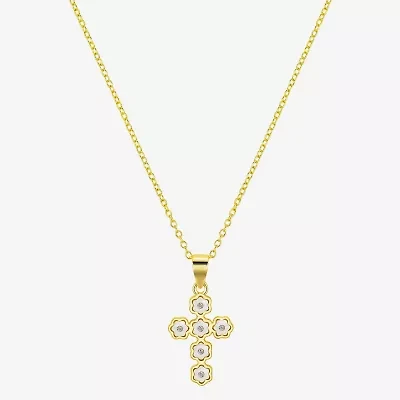 Footnotes Womens White Mother Of Pearl Sterling Silver Cross 16 Inch Pendant Necklace