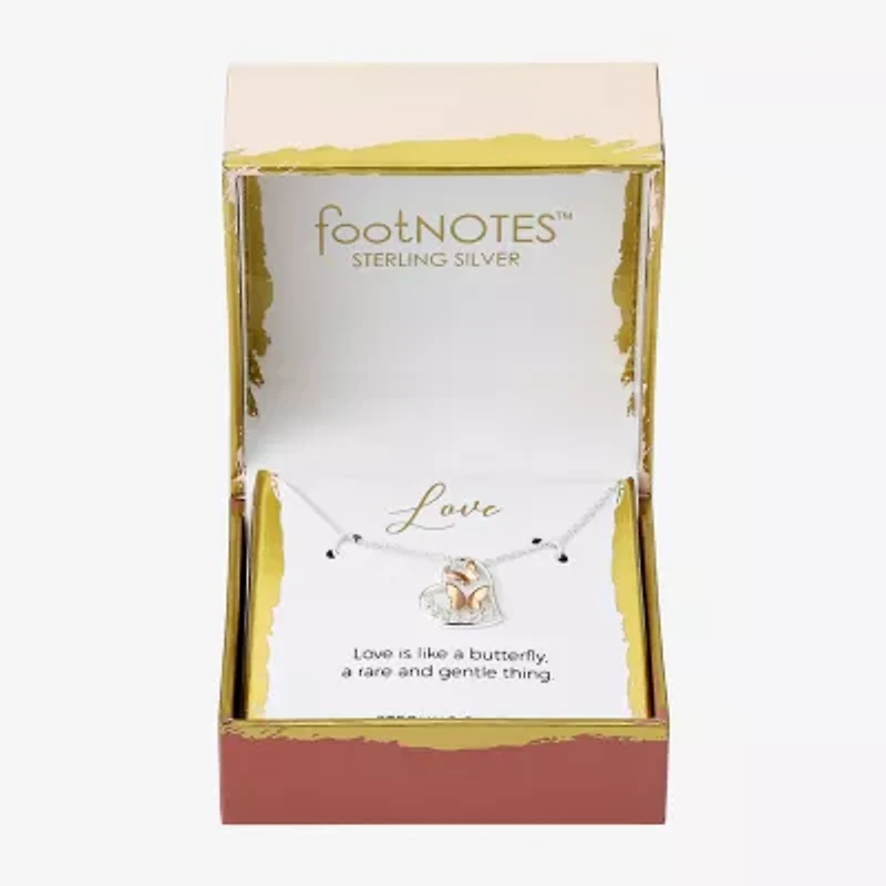 Footnotes Womens Cubic Zirconia Sterling Silver Butterfly Heart 16 Inch Pendant Necklace