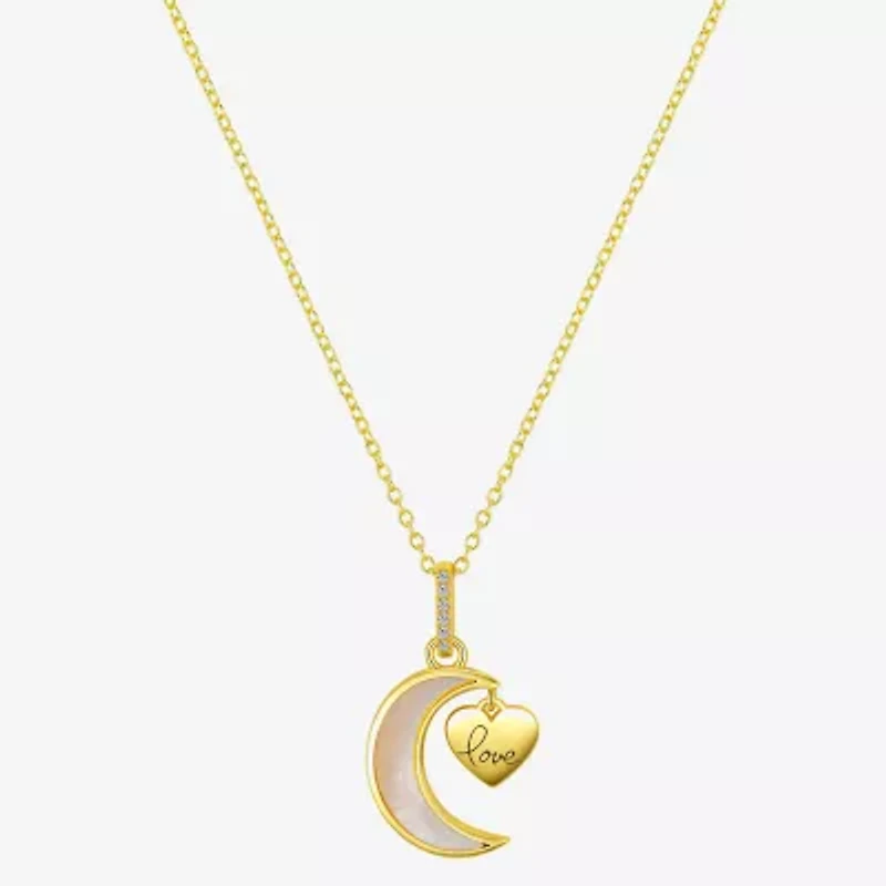 Footnotes Womens White Mother Of Pearl Sterling Silver Heart Moon 16 Inch Pendant Necklace