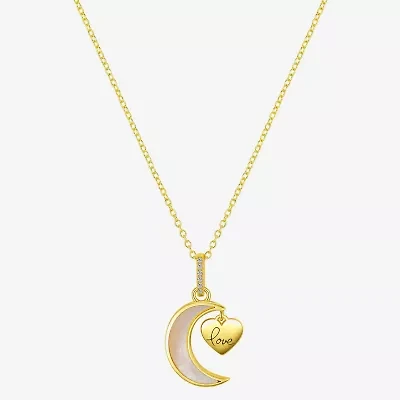 Footnotes Womens White Mother Of Pearl Sterling Silver Heart Moon 16 Inch Pendant Necklace
