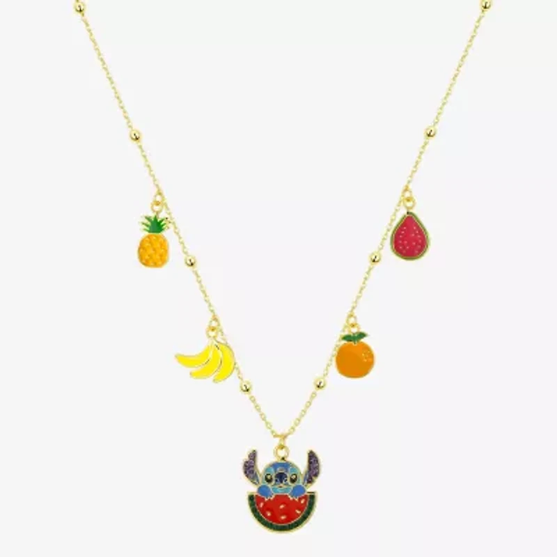 Disney Classics Fruit Womens Multi Color Crystal 10K Gold Over Brass 16 Inch Pendant Necklace