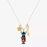 Disney Classics Ohana Womens Cubic Zirconia 10K Gold Over Brass Pure Silver Over Brass Flower 16 Inch Pendant Necklace