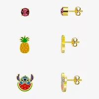 Disney Classics Fruit Womens Pink Crystal 10K Gold Over Brass Lilo & Stitch 3 Pair Earring Set
