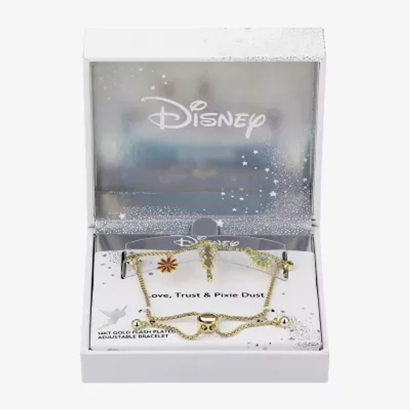Disney Classics Womens Cubic Zirconia 10K Gold Over Brass Flower Princess Tinker Bell Charm Bracelet