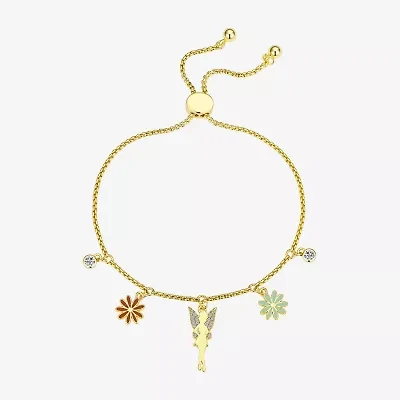 Disney Classics Womens Cubic Zirconia 10K Gold Over Brass Flower Princess Tinker Bell Charm Bracelet