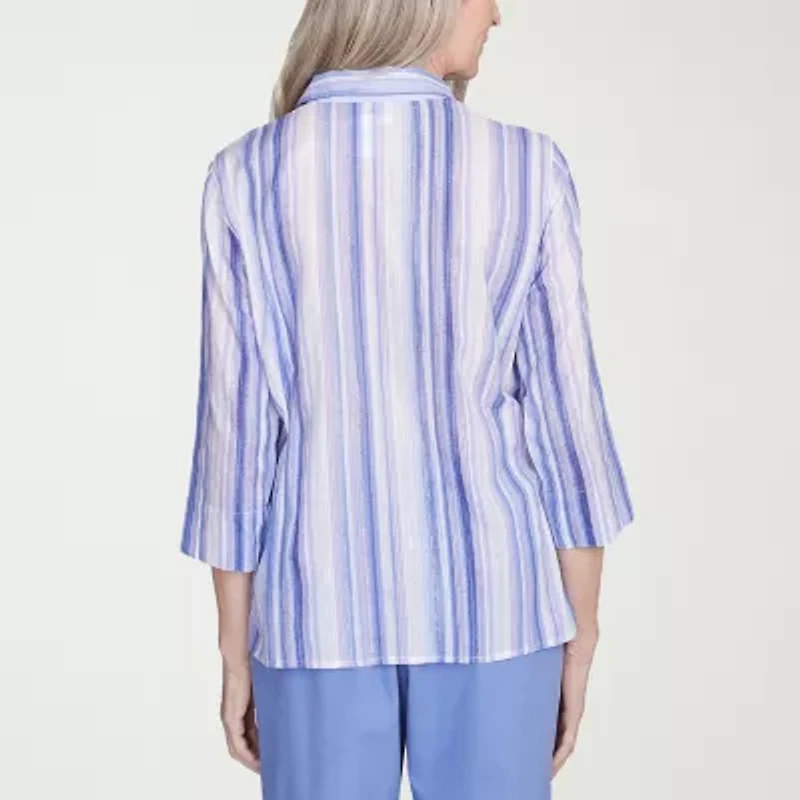 Alfred Dunner Santa Fe Womens 3/4 Sleeve Cuffed Button-Down Shirt