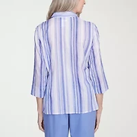Alfred Dunner Santa Fe Womens 3/4 Sleeve Cuffed Button-Down Shirt