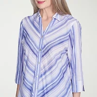 Alfred Dunner Santa Fe Womens 3/4 Sleeve Cuffed Button-Down Shirt