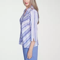 Alfred Dunner Santa Fe Womens 3/4 Sleeve Cuffed Button-Down Shirt