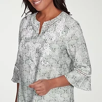 Alfred Dunner Santa Fe Womens Crew Neck 3/4 Sleeve Embroidered Blouse
