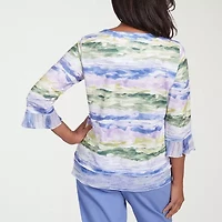 Alfred Dunner Santa Fe Womens Crew Neck 3/4 Sleeve Stretch Fabric T-Shirt
