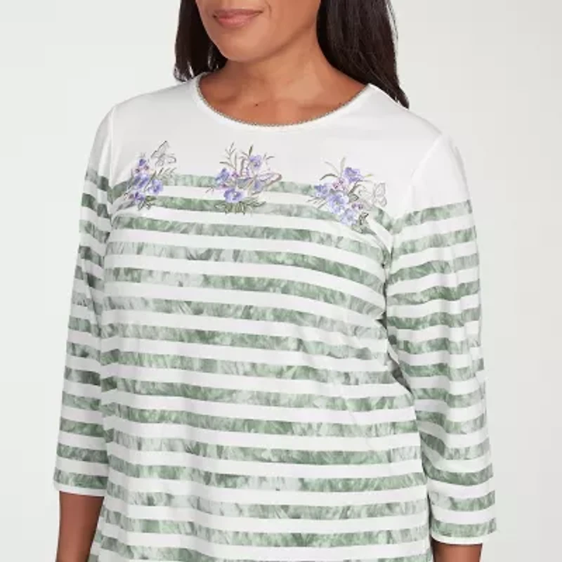 Alfred Dunner Santa Fe Womens Crew Neck 3/4 Sleeve Stretch Fabric T-Shirt