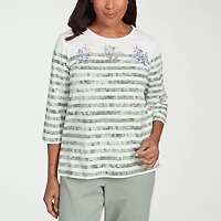 Alfred Dunner Santa Fe Womens Crew Neck 3/4 Sleeve Stretch Fabric T-Shirt
