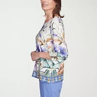 Alfred Dunner Santa Fe Womens Crew Neck 3/4 Sleeve Stretch Fabric T-Shirt