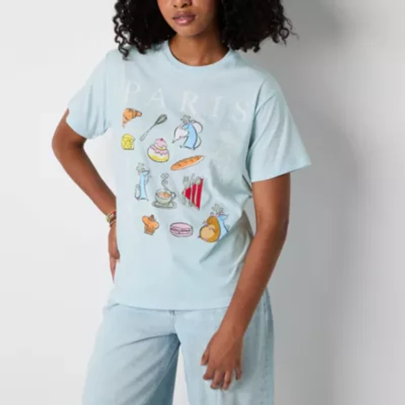 Disney Pixar Ratatouille Paris Boyfriend Tee Womens Crew Neck Short Sleeve Loose Fit Juniors Graphic T-Shirt